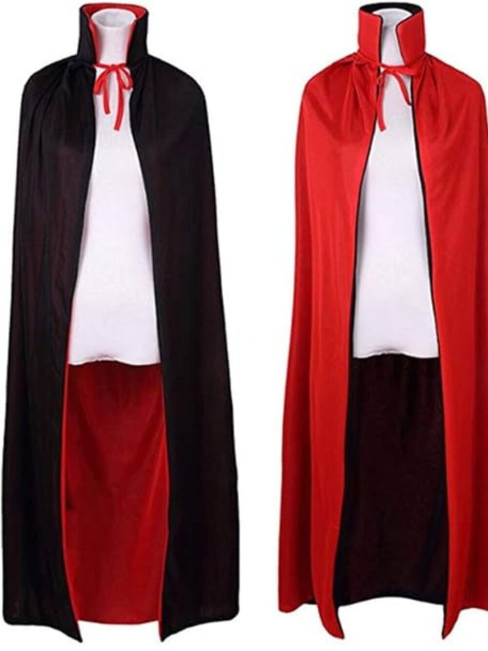 Reversible Halloween Costume Cape with Vampire Teeth and Ears Double Layer
